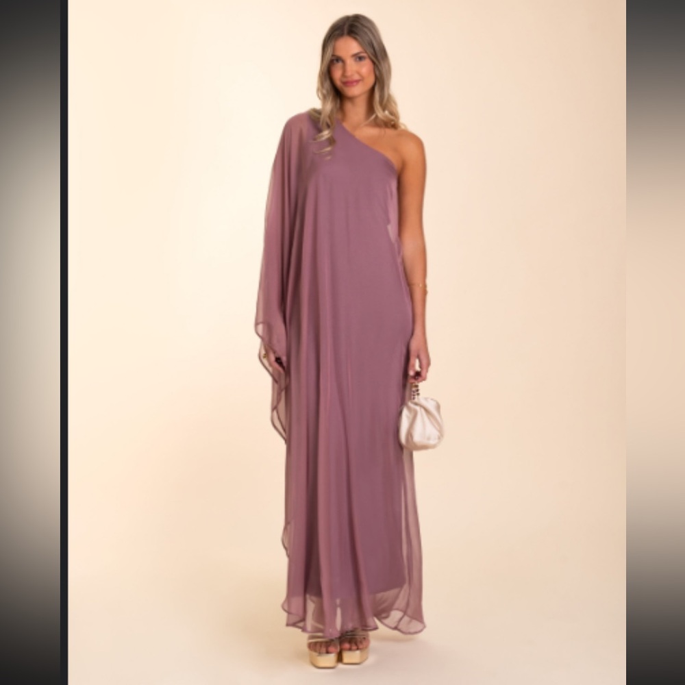 One-Shoulder Mauve Chiffon Evening Dress